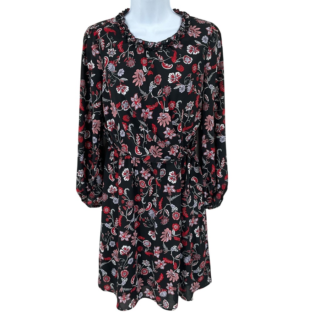 Banana Republic Floral Dress Womens 4 Black Ruffle Romantic Whimsical Boho